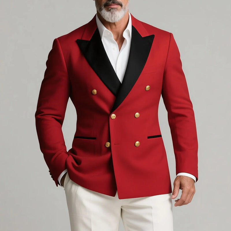 R&B | Smokingjacke Taillierte Passform Doppelreiher Wollmischung Piqué Kragen