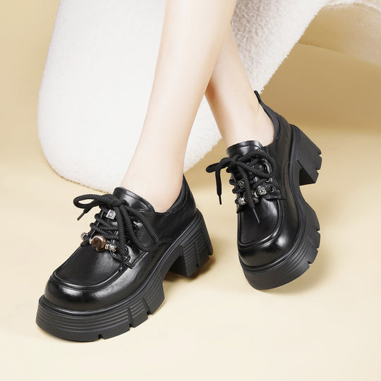 Damen Plateau-Schnürschuhe mit modischem Kettendetail und robustem Blockabsatz R&B