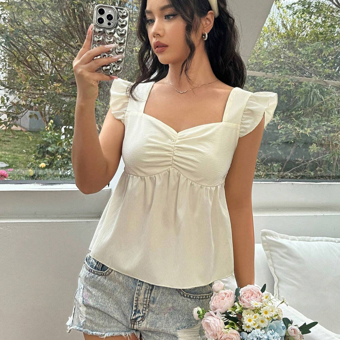 Damen Top mit Rüschendetails und tailliertem Schnitt R&B