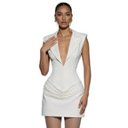 Damen figurbetontes Kleid mit tiefem V-Ausschnitt und tailliertem Design R&B