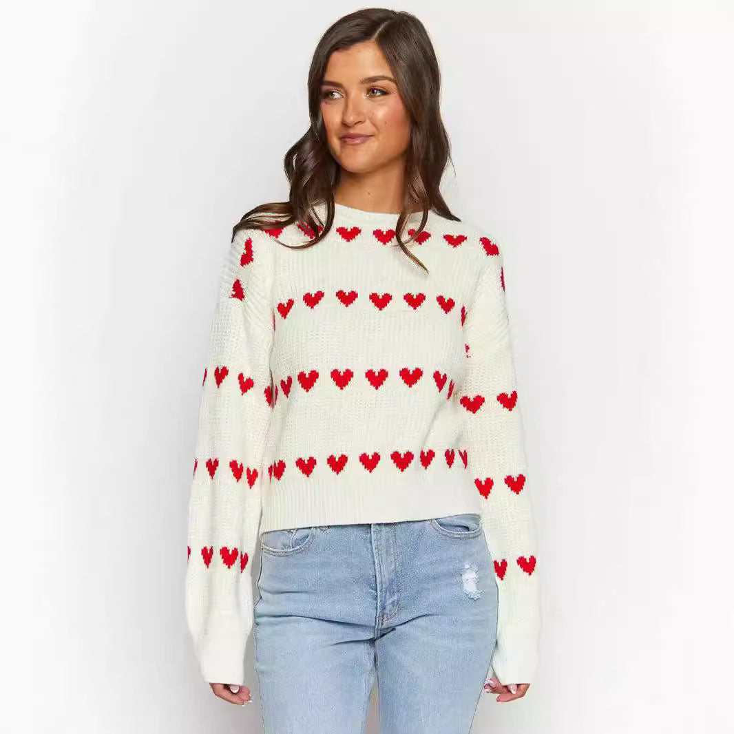 Damen Strickpullover mit Herzmuster und lässigem Schnitt R&B