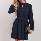 Damen Kleid mit elegantem Kragen und Gummizug R&B