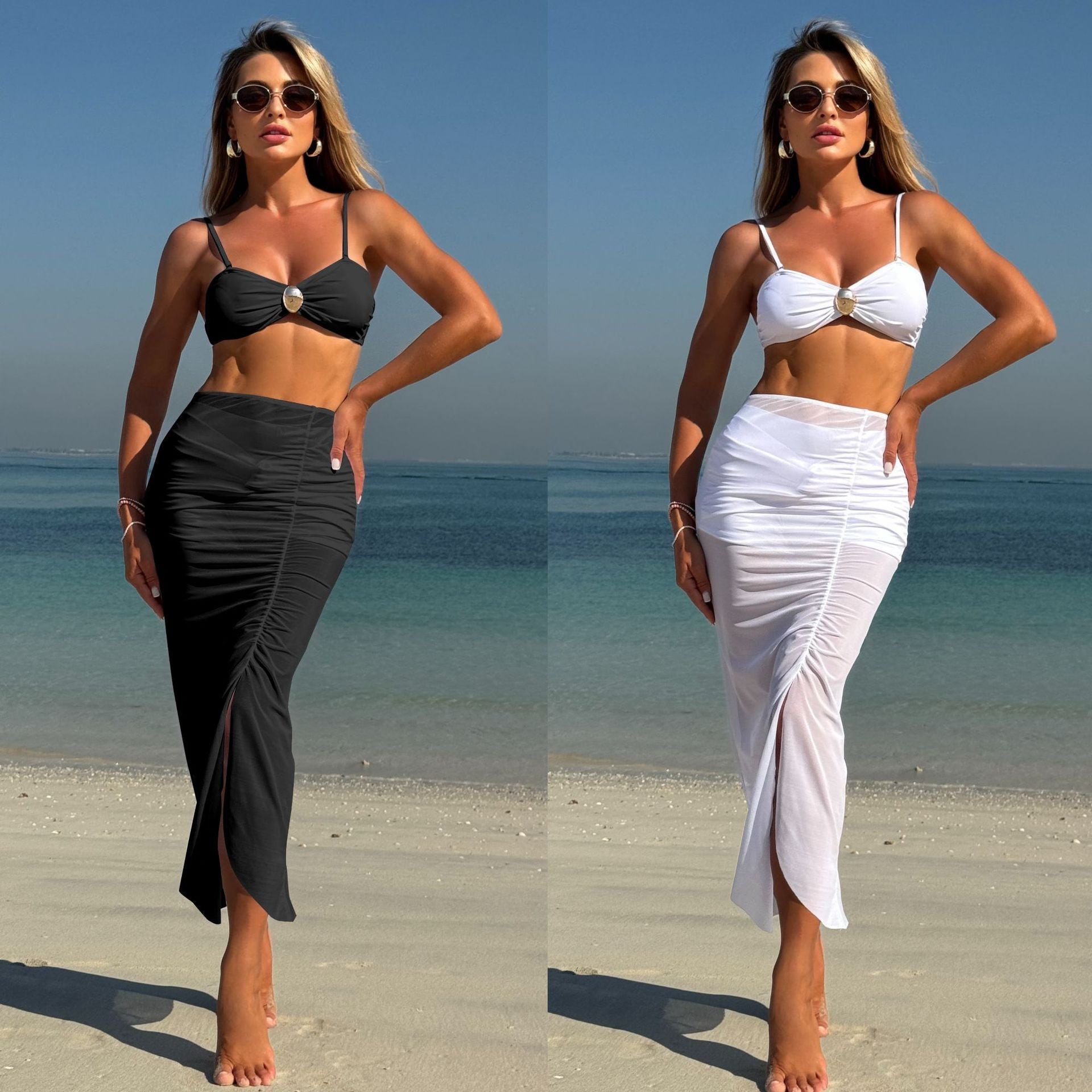 Damen Bikini-Set mit elegantem Wickelrock und dekorativem Ring R&B