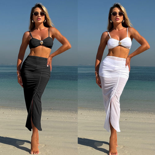 Damen Bikini-Set mit elegantem Wickelrock und dekorativem Ring R&B