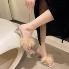 Damen Elegant und glamouröse Pantoletten mit flauschiger Applikation EB