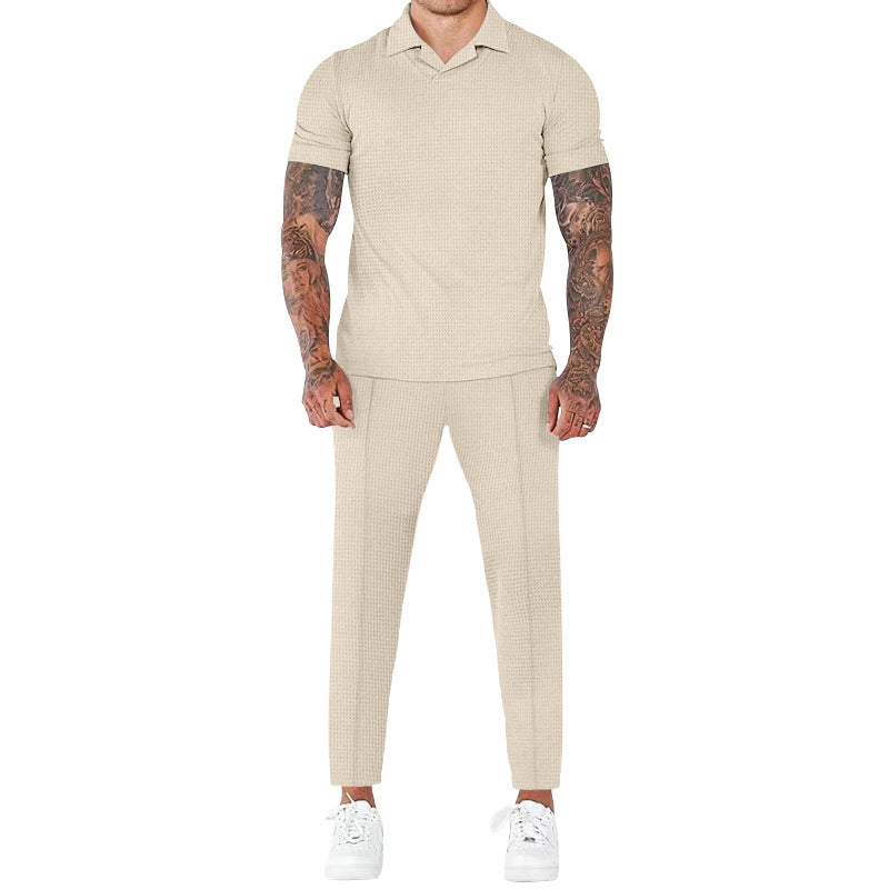 Herren elegantes Kurzarm-Hemd- und Hose-Set mit strukturiertem Design und komfortabler Passform R&B