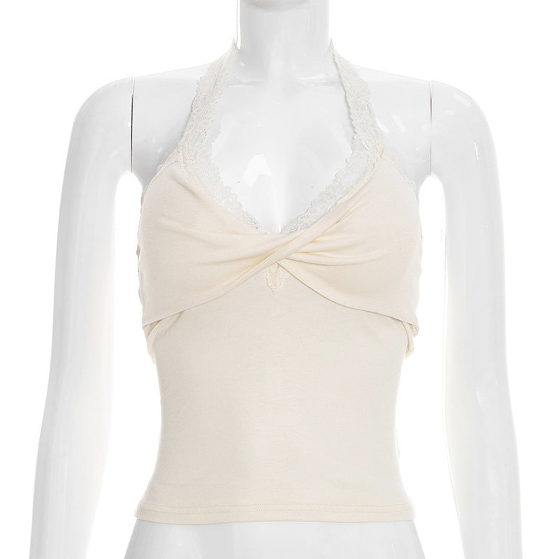 Damen Elegantes Haltertop mit Spitzendetails R&B