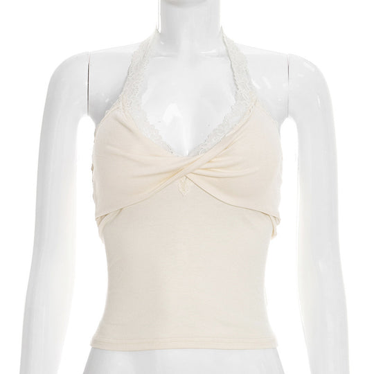 Damen Elegantes Haltertop mit Spitzendetails R&B