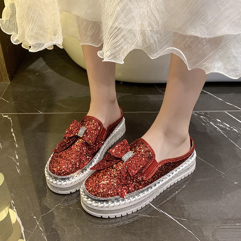 Damen Glamouröse Slipper mit funkelndem Glitzer und dekorativem Schleifen-Detail