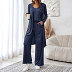 Damen Freizeit-Set mit weichem Langarm-Kimono und bequemen Hosen R&B