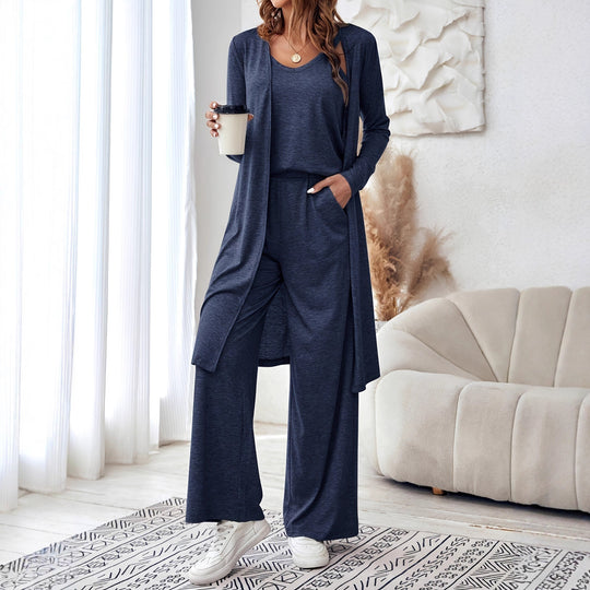 Damen Freizeit-Set mit weichem Langarm-Kimono und bequemen Hosen R&B
