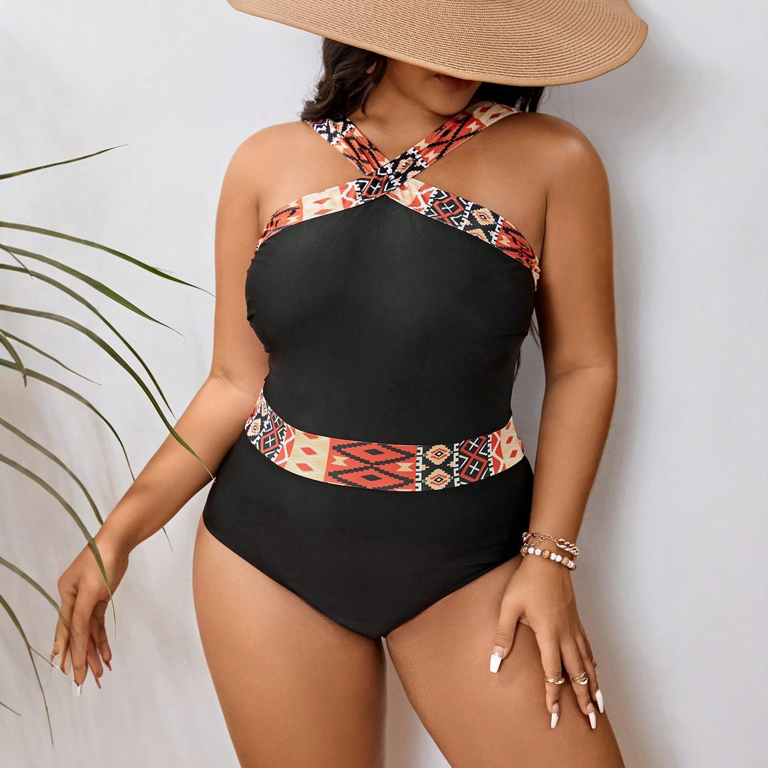 Damen Hochwertiger Badeanzug mit geometrischem Design R&B