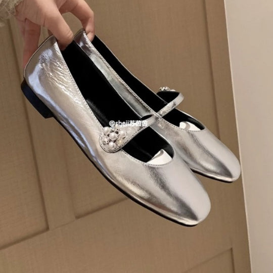 Damen Ballerina-Schuhe mit elegantem Riemendesign und dekorativem Strass-Detail R&B