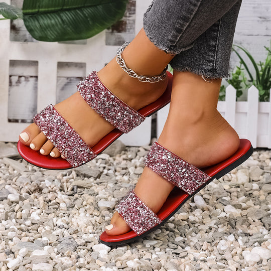 Damen modische Slide-Sandalen mit funkelnden Strassdetails R&B