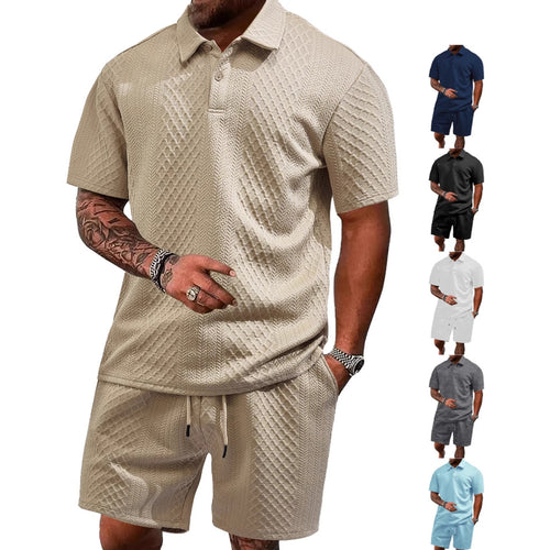 Herren nan strukturiertes Poloshirt- und Bermudashorts-Set aus gesteppter Baumwollmischung R&B