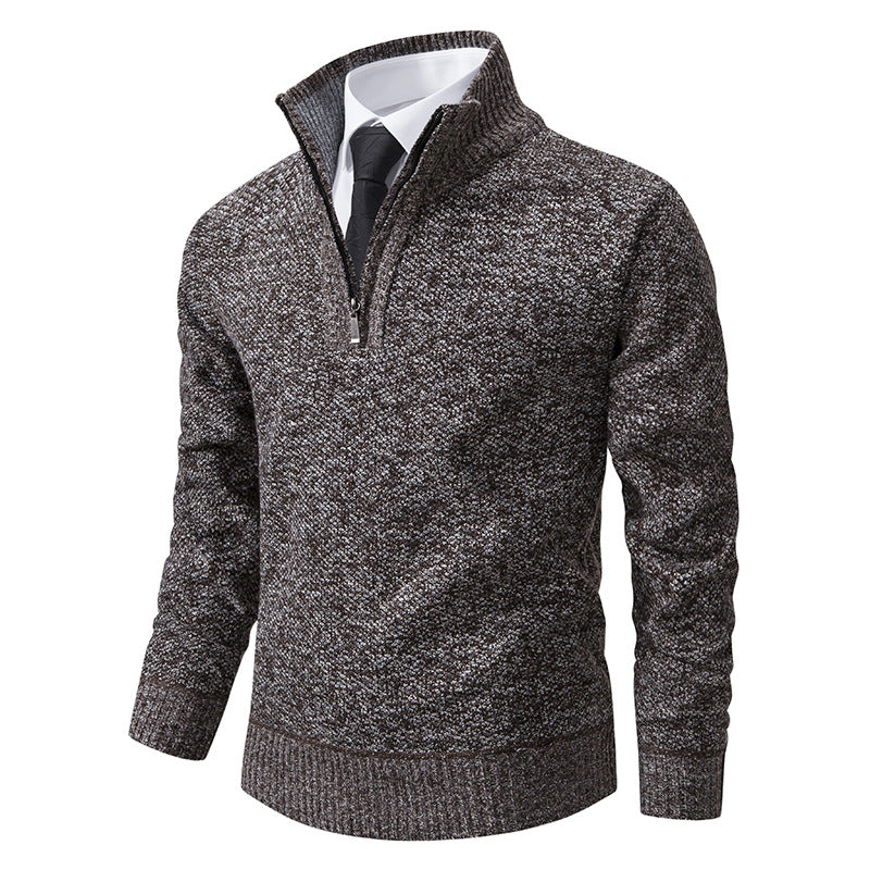 Herren eleganter Strickpullover mit halbem Reißverschluss und strukturierter Oberfläche R&B