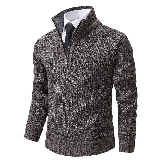 Herren eleganter Strickpullover mit halbem Reißverschluss und strukturierter Oberfläche R&B