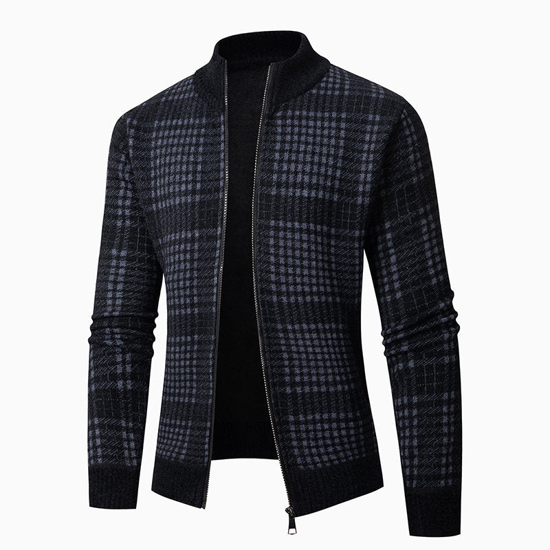 Herren modische Strickjacke mit hohem Kragen und stilvollem Karomuster