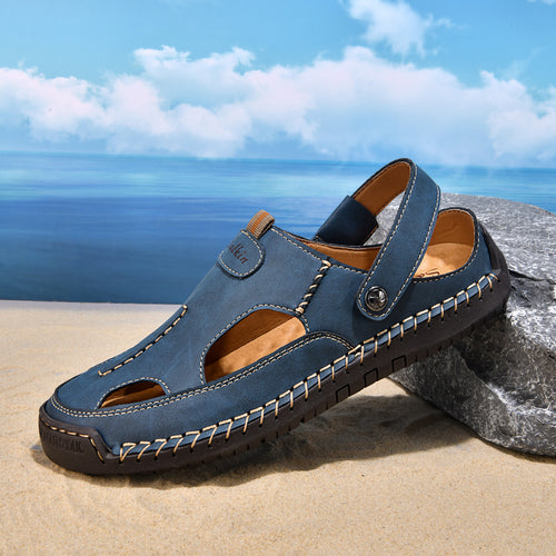 Herren luftige Leder-Sandalen mit verstellbarem Riemen R&B