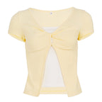 Damen Süßes kurzes T-Shirt mit Knoten-Design und Cut-out-Details R&B