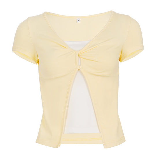 Damen Süßes kurzes T-Shirt mit Knoten-Design und Cut-out-Details R&B