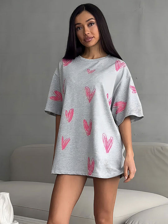 Damen lässiges T-Shirt mit Herzmotiv R&B