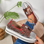 Damen Glitzernde Slip-On Sneakers mit funkelndem Schleifendesign und rutschfester Sohle R&B