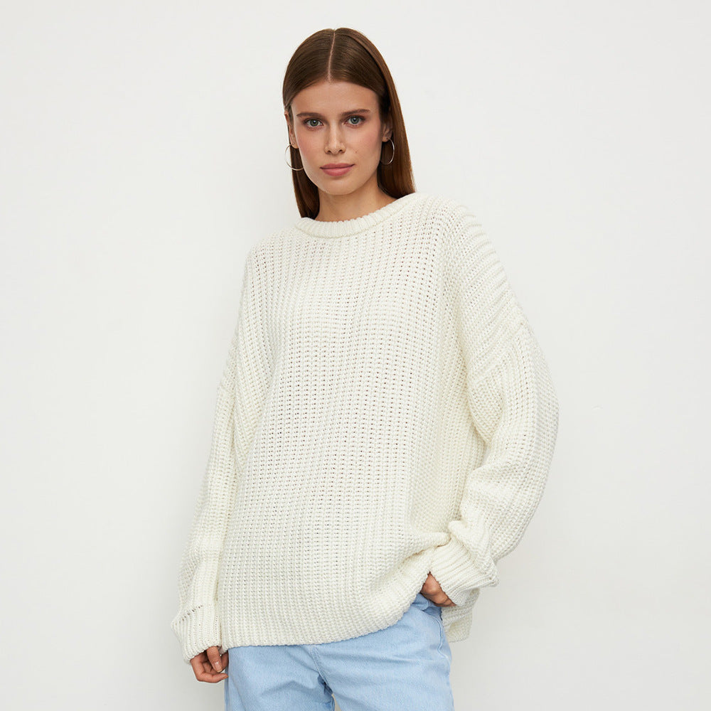 Damen lockerer Strickpullover mit weitem Schnitt R&B