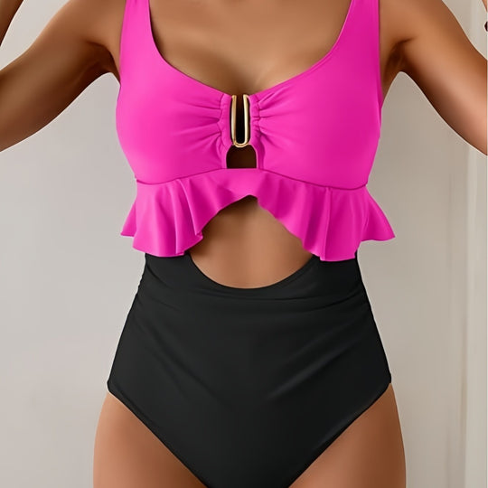 Damen Hochgeschnittenes Bikini-Set mit Rüschendetails R&B