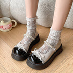 Damen Elegante Plattform-Ballerinas mit funkelnden Perlen und Schleifen-Detail R&B