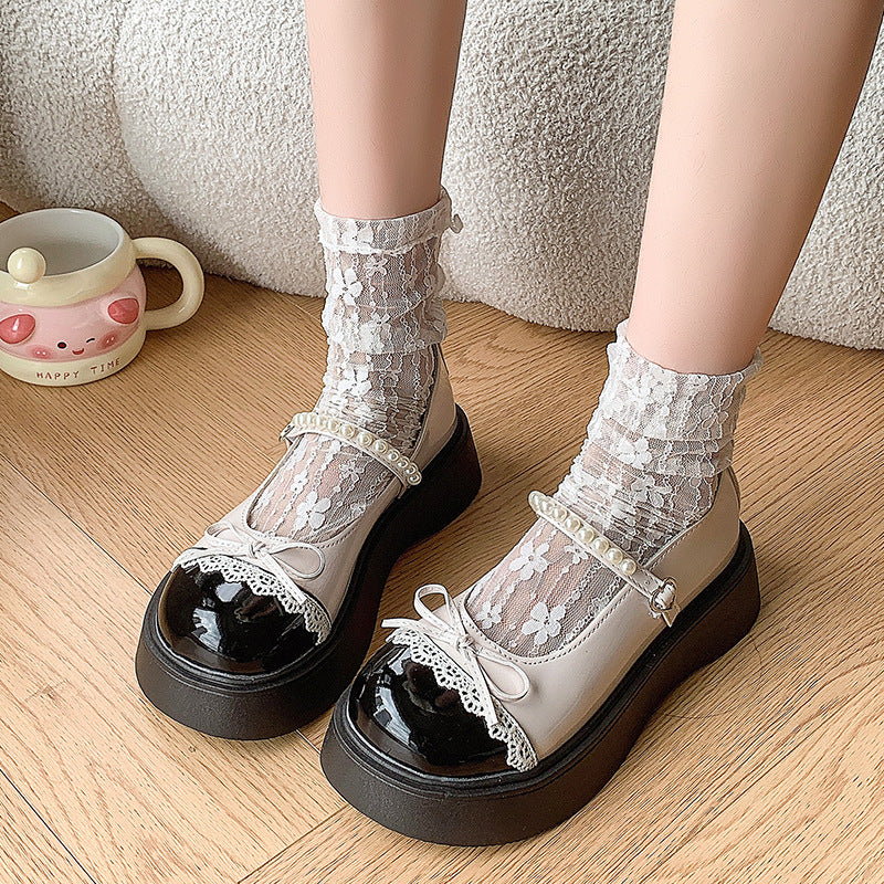 Damen Elegante Plattform-Ballerinas mit funkelnden Perlen und Schleifen-Detail R&B