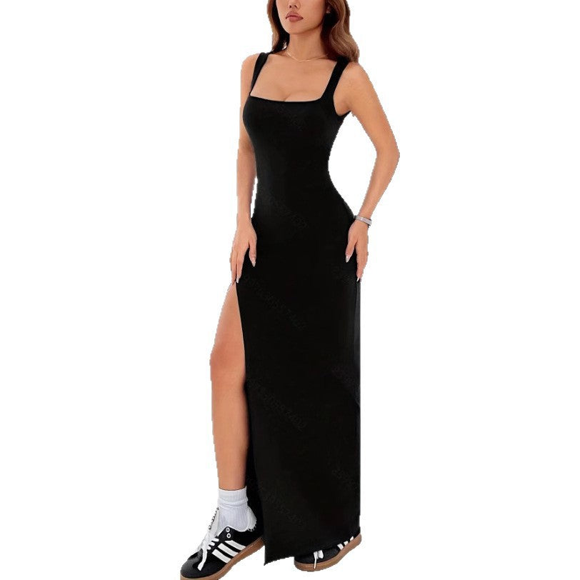 Damen Elegantes Maxikleid mit schulterfreier Silhouette und seitlichem Schlitz R&B
