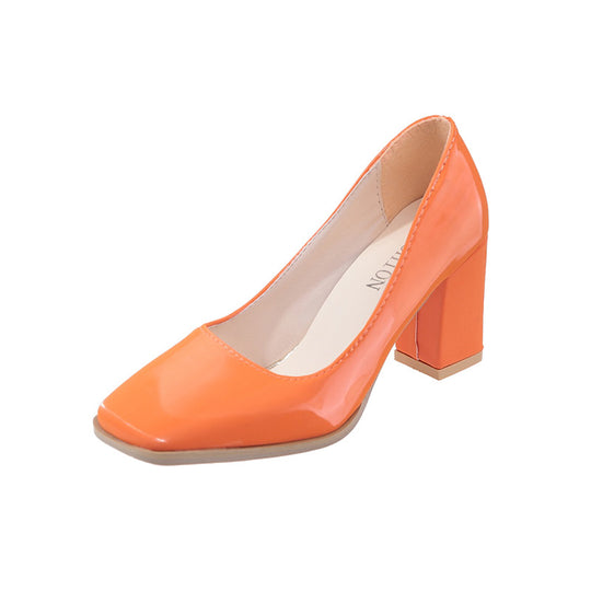 Damen elegante Pumps mit quadratischer Zehenkappe und hohem Blockabsatz R&B
