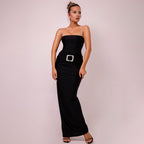 Damen Figurbetontes Abendkleid mit Schmuckgürtel R&B