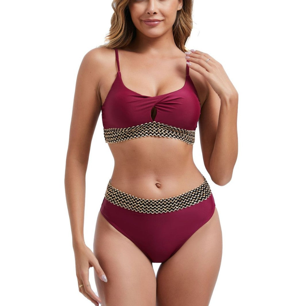 Damen Hoch tailliertes Bikini-Set mit dekorativem Knotendetail R&B