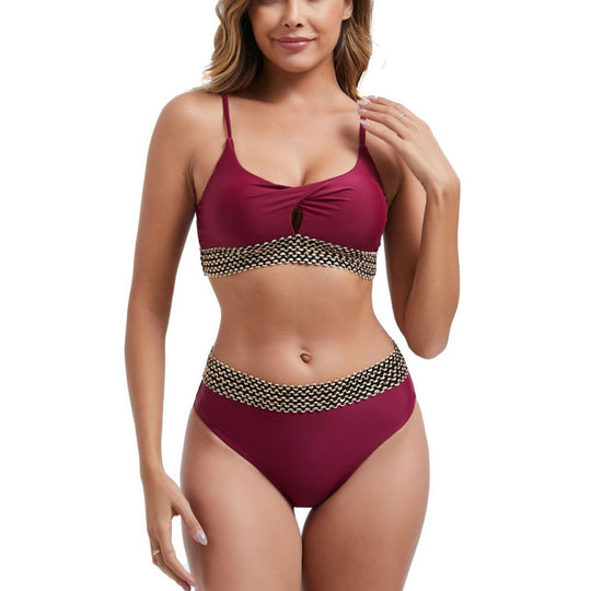 Damen Hoch tailliertes Bikini-Set mit dekorativem Knotendetail R&B