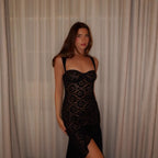 Damen Spitzenmaxikleid mit tiefem Schlitz und Detailverzierungen R&B