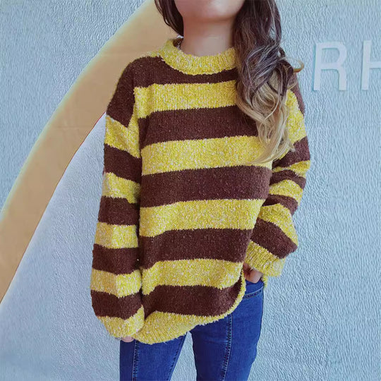 Damen gemütlicher Streifenpullover aus weichem Material mit weitem Schnitt R&B