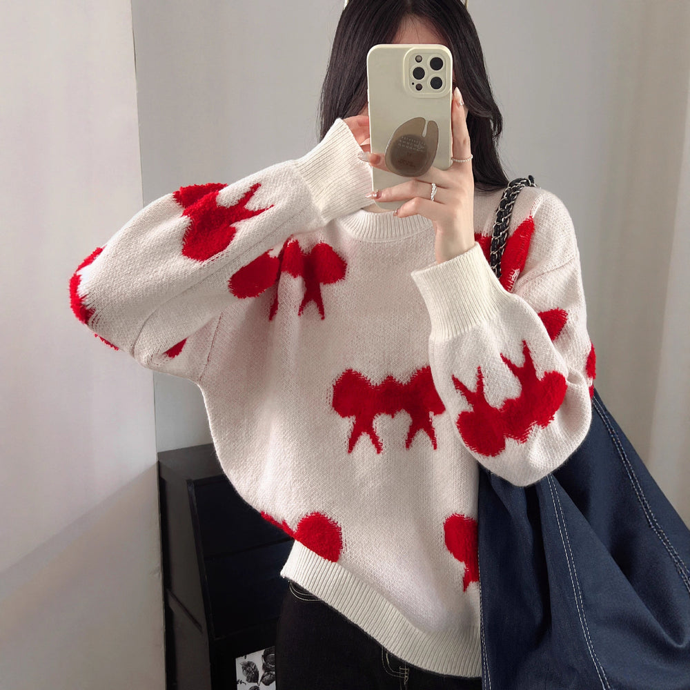 Damen Kuscheliger Strickpullover mit verspieltem Schleifenmotiv R&B