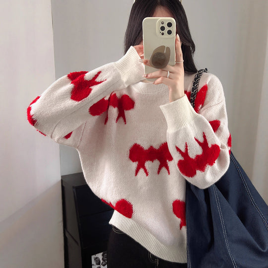 Damen Kuscheliger Strickpullover mit verspieltem Schleifenmotiv R&B