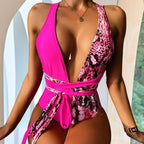 Damen Einteiliger Badeanzug mit raffinierten Schlangenprint-Details R&B