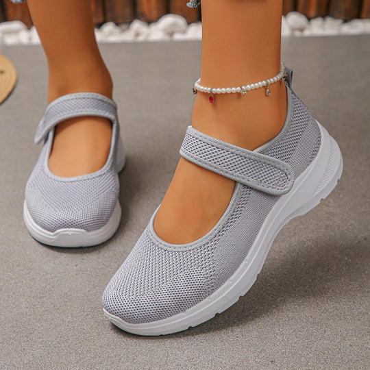 Damen Sportliche Slip-On Sneakers mit atmungsaktivem Mesh-Obermaterial und elastischen Riemen R&B