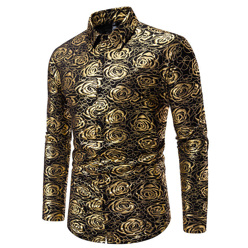 Herren Langarmhemd mit floralem Gold-Design R&B