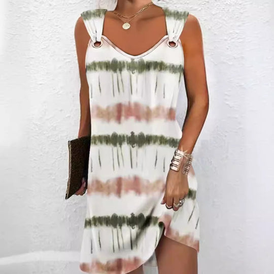 Damen nan ärmelloses V-Ausschnitt-Sommerkleid mit dekorativen Metallösen an breiten Trägern und lässiger A-Linien-Silhouette R&B