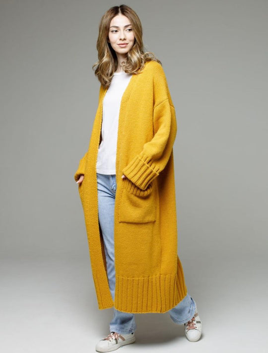 Damen Langer Strickmantel mit praktischen Taschen und strukturiertem Design R&B