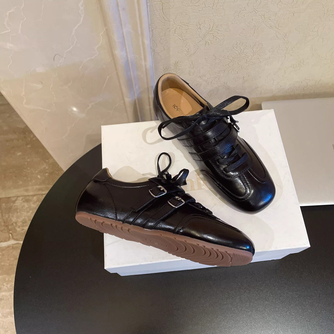 Damen modische Schnürschuhe mit glänzender Lederoberfläche und eleganten Akzenten R&B