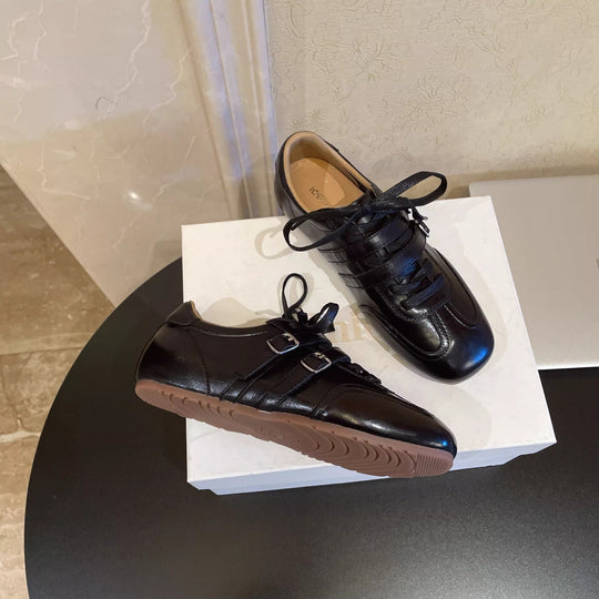 Damen modische Schnürschuhe mit glänzender Lederoberfläche und eleganten Akzenten R&B