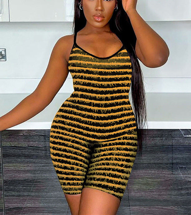 Damen Modellierender Jumpsuit mit schmalen Trägern und grafischem Streifenmuster R&B