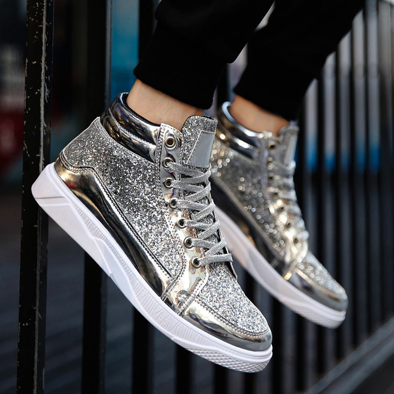 Damen Glitzernde High-Top Sneakers mit reflektierender Oberfläche und rutschfester Sohle