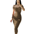 Damen figurbetontes Minikleid mit schulterfreiem Schnitt und Raffung R&B